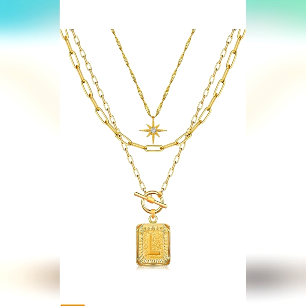 Gold Plated Over Brass 3 Piece Necklace. New W/O Tags.